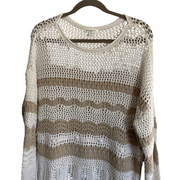 Beach Lunch Lounge Collection Womens Medium Cream Tan Striped Sweater Open Knit - Picture 8 of 9